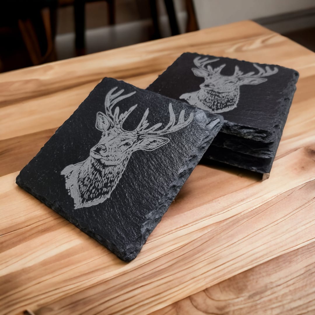 Stags head four pack slate coasters